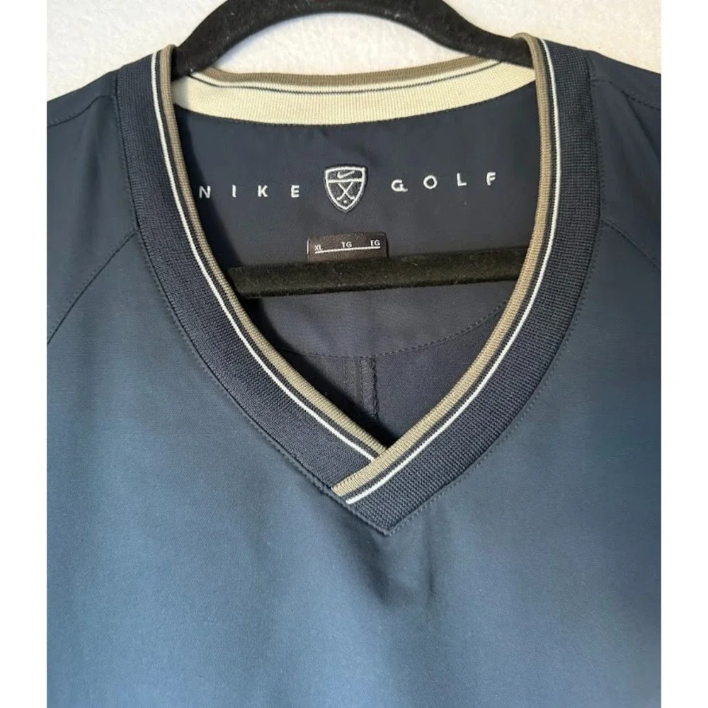 Nike Golf Windbreaker Pullover Men XL Blue V Neck Lightweight Zip Pockets Casual